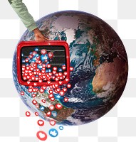 Png social media earth sticker, collage art remixed media, transparent background