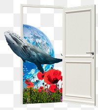 Sea life png collage art, door remixed media, transparent background