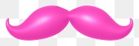 Png pink mustache sticker, 3D rendering, transparent background