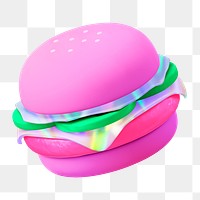 Png pink hamburger sticker, 3D rendering, transparent background