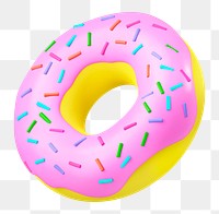 Png sprinkled donut sticker, 3D rendering, transparent background