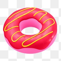 Png pink donut sticker, 3D rendering, transparent background