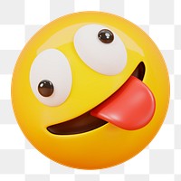 Png crazy face emoji sticker, 3D rendering, transparent background