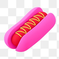 Png pink hotdog sticker, 3D rendering, transparent background