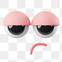 Png bored face emoji sticker, 3D rendering, transparent background