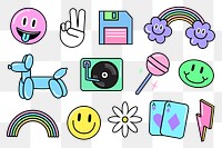 Png cute object icon sticker set, cartoon design, transparent background