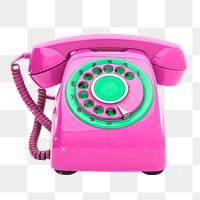 Png pink retro telephone sticker, transparent background