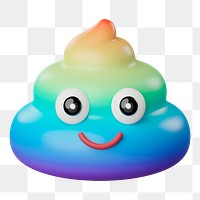 Png rainbow poop sticker, 3D rendering, transparent background