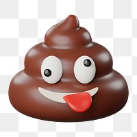 Png crazy face poop sticker, 3D rendering, transparent background