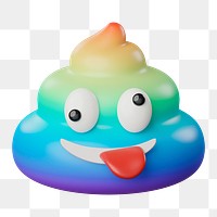 Png crazy face poop sticker, 3D rendering, transparent background