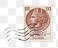 PNG vintage Italian postage stamp sticker, collage element on transparent background