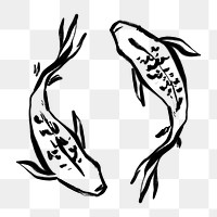 Carp fish png sticker, ink brush animal transparent background