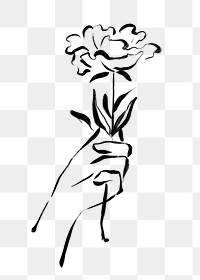 Png hand holding rose sticker, ink brush  design transparent background