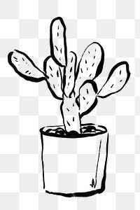 Cactus png sticker, ink brush botanical transparent background