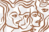 Png abstract women face background, brown aesthetic design, transparent background