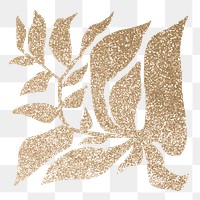 Gold leaf png sticker, glittery design transparent background