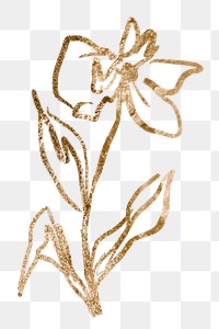 Png gold glitter flower sticker, transparent background