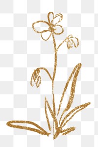 Png gold glitter flower sticker, transparent background