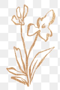 Png gold glitter flower sticker, transparent background