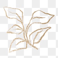 Png gold aesthetic leaf sticker, glittery design transparent background