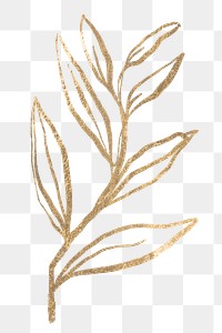 Png gold aesthetic leaf sticker, glittery design transparent background