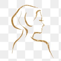 Aesthetic woman png sticker, gold drawing illustration, transparent background