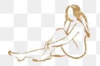 Female body png sticker, gold drawing illustration, transparent background