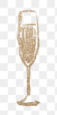 Png gold glitter champagne sticker, beverage illustration transparent background