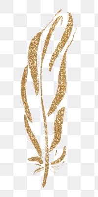 Golden feather png clipart, drawing illustration, transparent background