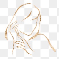 Aesthetic woman png sticker, gold drawing illustration, transparent background