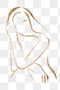 Aesthetic woman png sticker, gold drawing illustration, transparent background