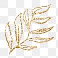 Gold aesthetic png leaf  sticker, glittery design transparent background