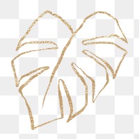 Png gold Monstera leaf  sticker, glittery design transparent background