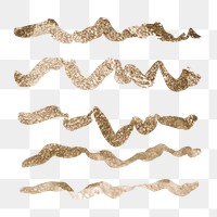 Squiggle png sticker, glitter gold brush on transparent background