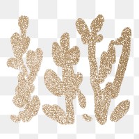 Gold leaf png sticker, glittery design transparent background