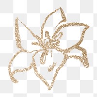 Gold lily png sticker, glitter flower on transparent background