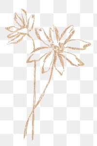 Gold flower png sticker, glitter design on transparent background