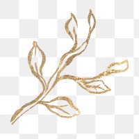 Gold leaf png sticker, glittery design transparent background