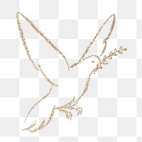 Gold  dove png sticker, gold glitter design on transparent background