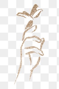 Aesthetic hand png sticker, gold illustration, transparent background