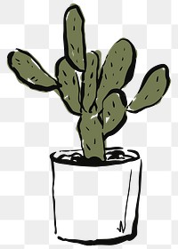 Cactus png sticker, line art transparent background