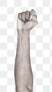 Fist png sticker, black & white, transparent background