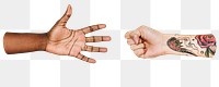 Png hands playing rock-paper-scissors sticker, transparent background