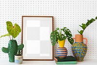 Png wooden picture frame mockup, editable transparent design