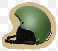 Green helmet png sticker, ripped paper on transparent background 