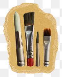 Paint brushes png sticker, ripped paper on transparent background