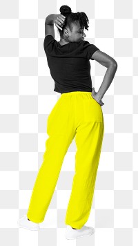 Png pants fashion sticker, African American girl, transparent background