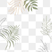 Tropical leaves png frame sticker, line art, transparent background