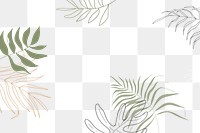 Tropical leaves png frame sticker, line art, transparent background