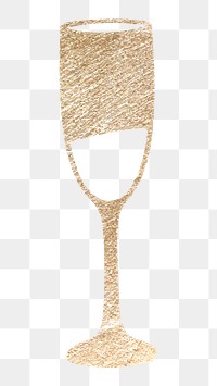 Champagne glass png sticker, gold glitter design, transparent background